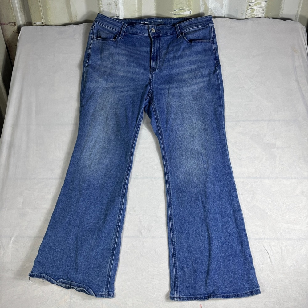 Old Navy Womens Wow Flared Jeans Blue Denim Comfort High Rise 14 Petite